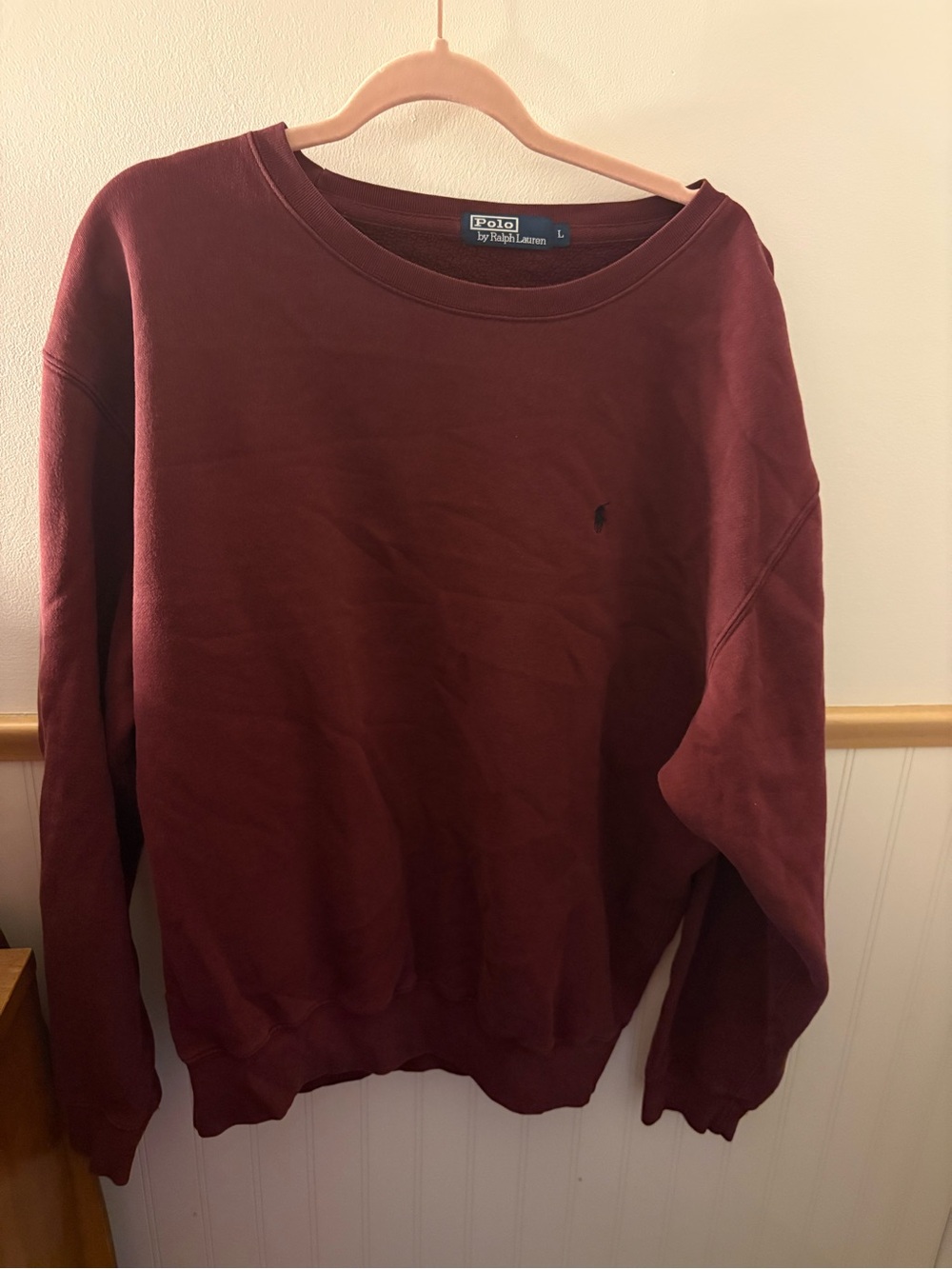 Polo Ralph Lauren Burgundy Crewneck Sweatshirt Size L Embroidered Pony